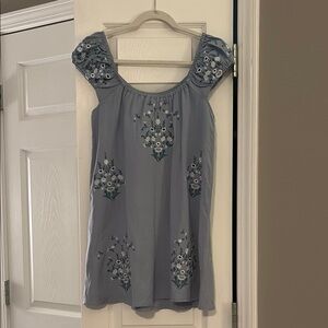 Blue Floral Embroidered Women's Mini Dress